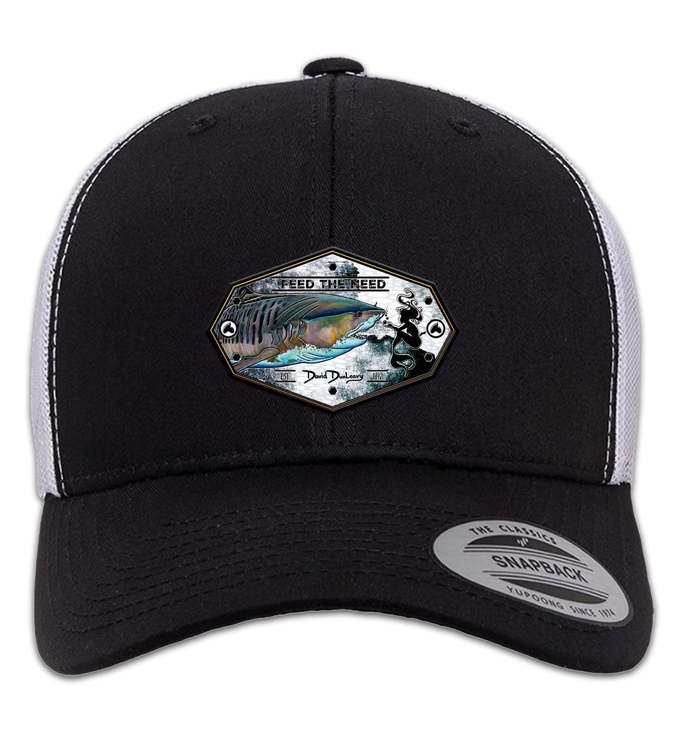 Tiger Shark & Mermaid 6 Panel Trucker Snapback Black White Hat