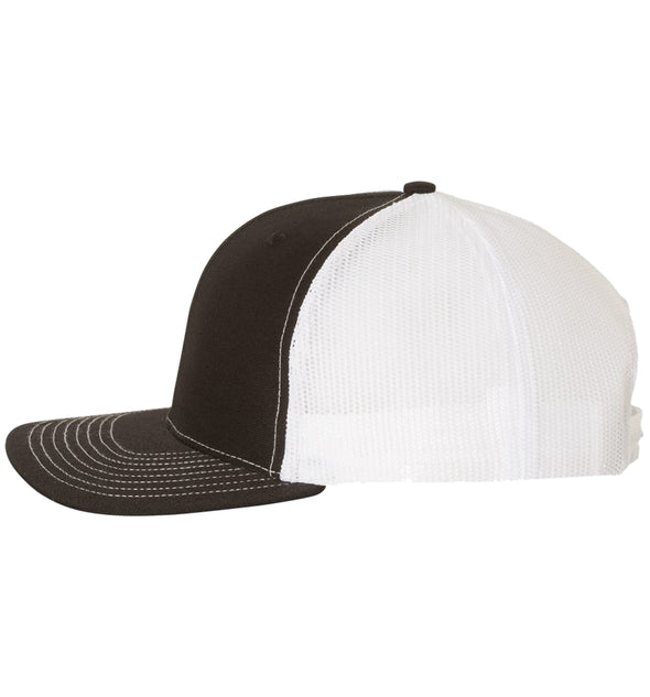 Bluefin Tuna 6 Panel Trucker Snap Back Hat Black White XL