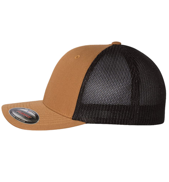 Inshore Slam 6 Panel Caramel Black Flexfit Trucker Hat