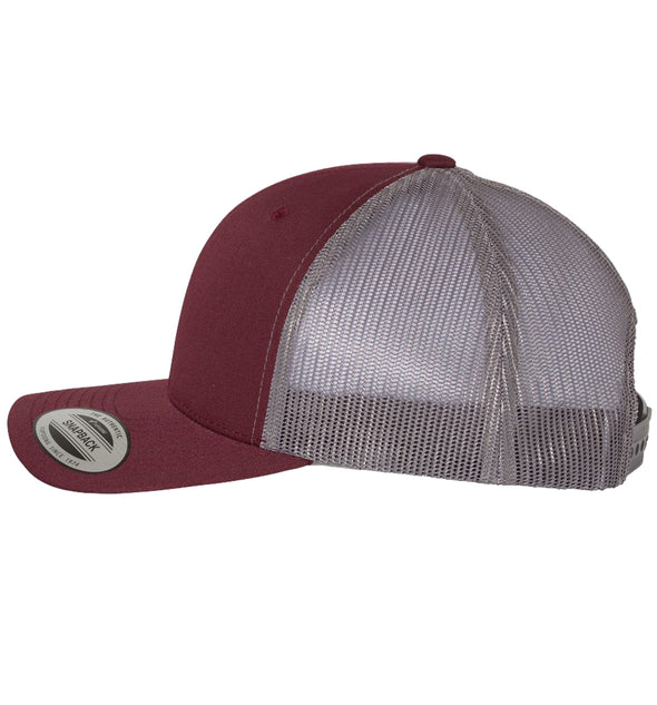 Blackfish Outfitters 6 Panel Trucker Snap Back Maroon Grey Hat