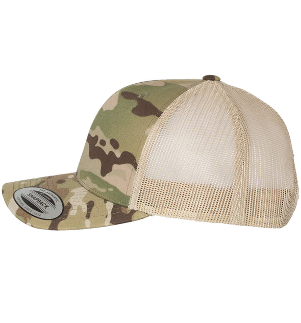 Size Matters Largemouth Bass 6 Panel Trucker Snap Back Hat Multicam Green Khaki