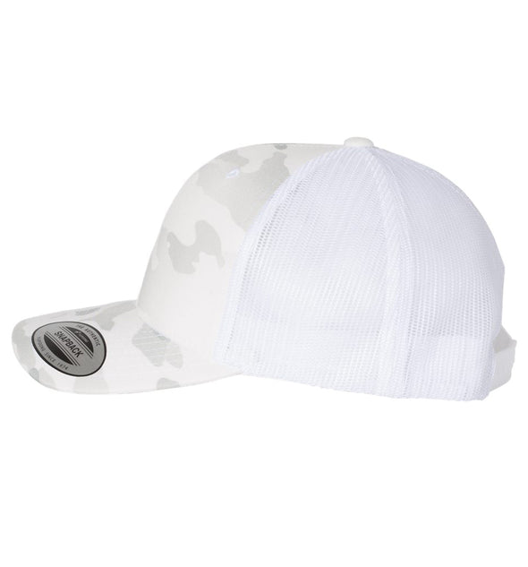 Stripah Kraken 6 Panel Trucker Snap Back Multicam Alpine White Hat