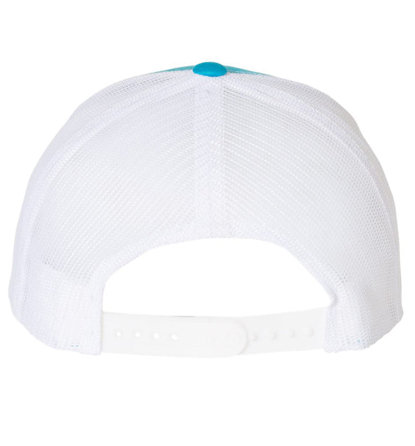 Size Matters Largemouth Bass 6 Panel Trucker Snap Back Hat Turquoise White