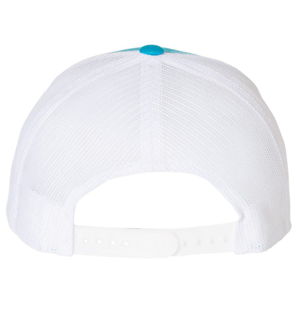Flounder Deco 6 Panel Trucker Snap Back Turquoise White Hat