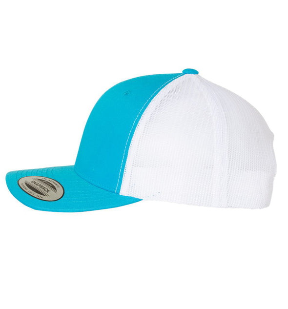 Flounder Deco 6 Panel Trucker Snap Back Turquoise White Hat