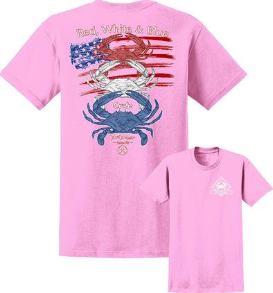 Men's Red White & Blue Crab Short Sleeve Cotton T-Shirt