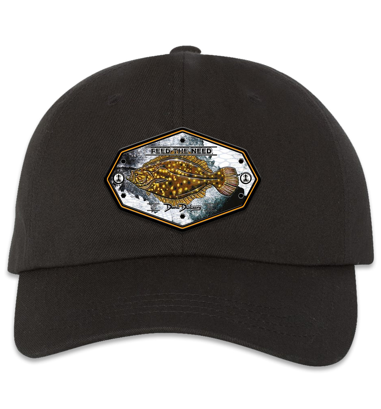 Flounder Kraken 6 Panel Dad Black Hat
