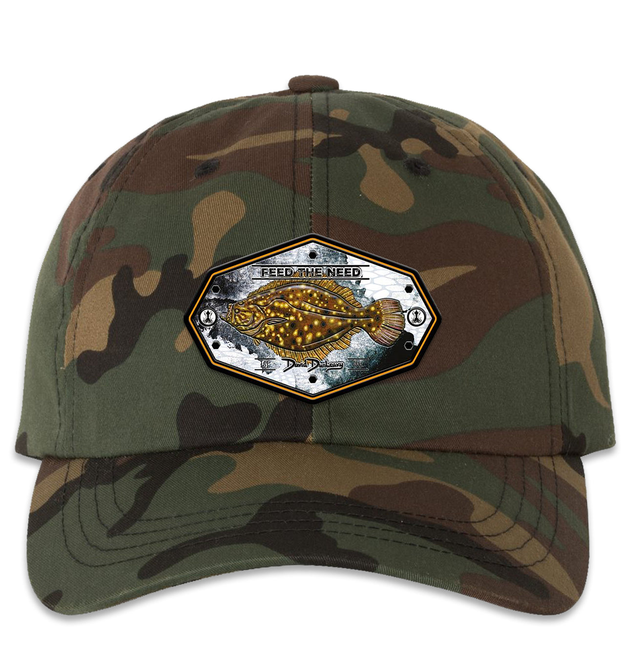 Flounder Kraken 6 Panel Dad Green Camo Hat