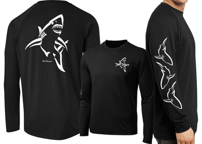 Men's Shark Deco Long Sleeve Cotton Garment-Dyed T-Shirt