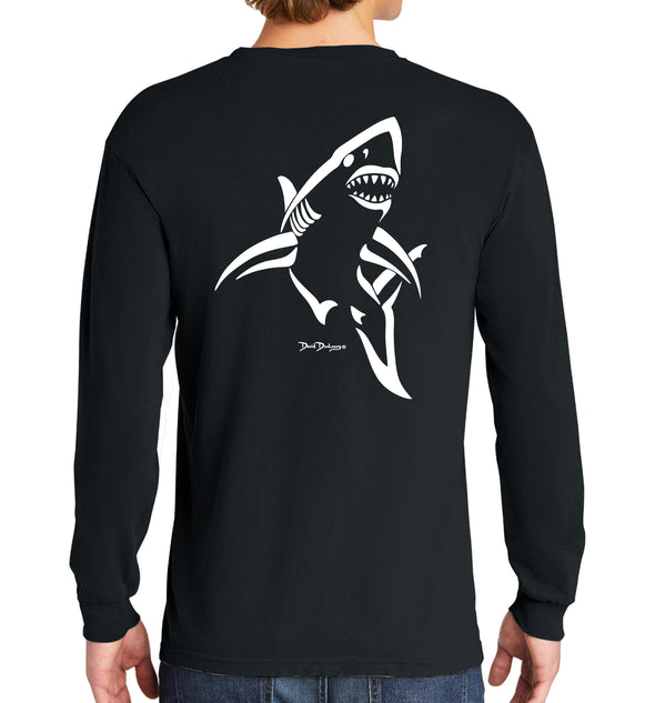Men's Shark Deco Long Sleeve Cotton Garment-Dyed T-Shirt