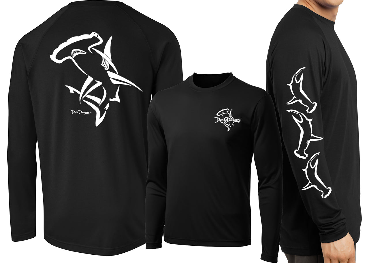 Men's Hammerhead Deco Long Sleeve Cotton Black Garment-Dyed T-Shirt