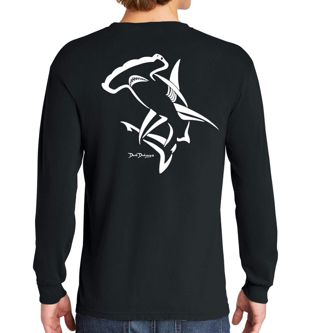 Men's Hammerhead Deco Long Sleeve Cotton Black Garment-Dyed T-Shirt