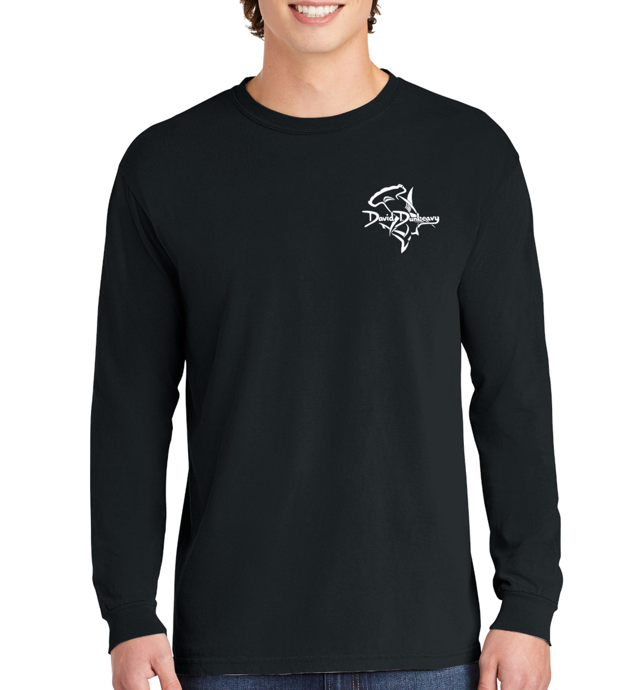 Men's Hammerhead Deco Long Sleeve Cotton Black Garment-Dyed T-Shirt