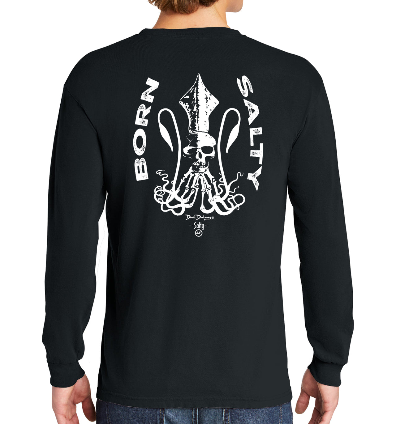 Men's Born Salty Skull Kraken Long Sleeve Cotton Garment-Dyed T-Shirt