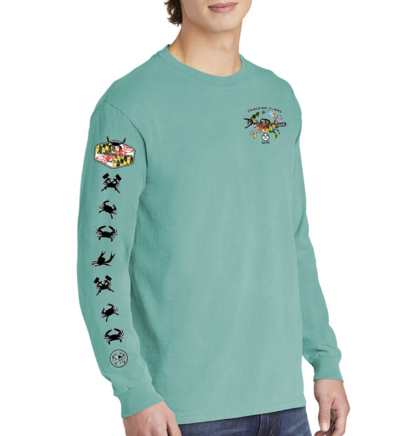 Maryland Blue Crab Long Sleeve Cotton Garment-Dyed Seafoam T-Shirt