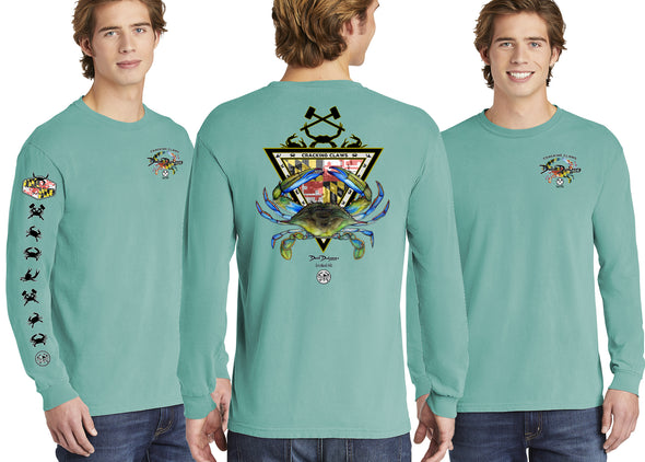 Maryland Blue Crab Long Sleeve Cotton Garment-Dyed Seafoam T-Shirt