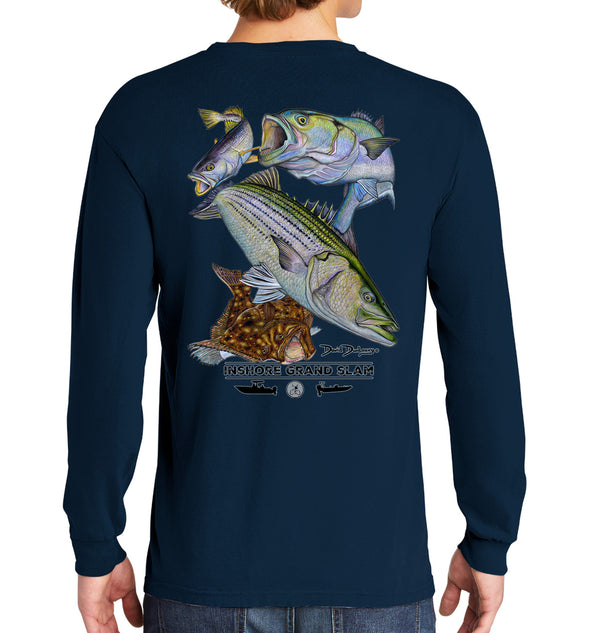 Men's Inshore Grand Slam Long Sleeve Cotton Garment-Dyed Navy T-Shirt