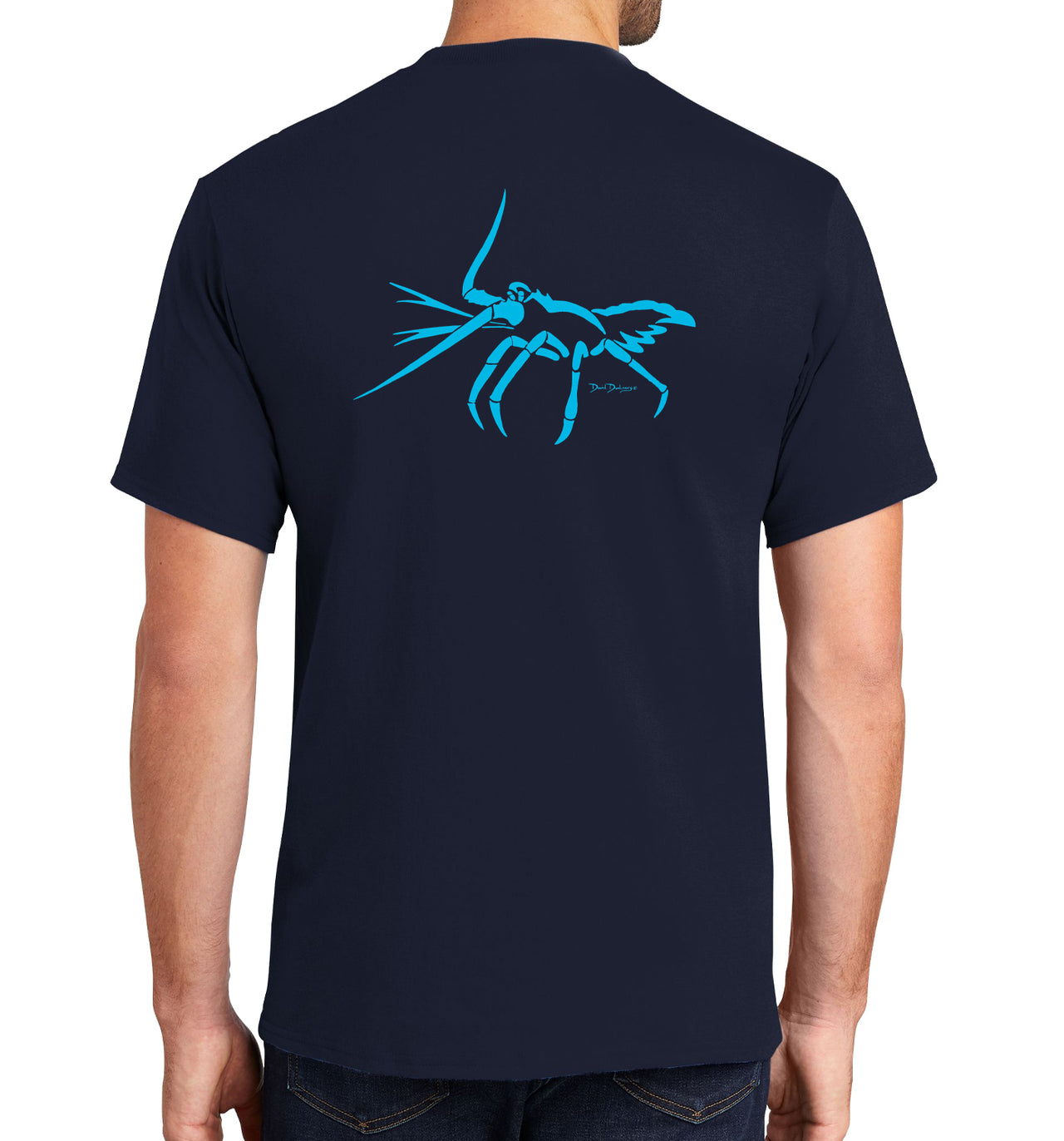 Men's Spiny Lobster Deco Short Sleeve Cotton Navy T-Shirt
