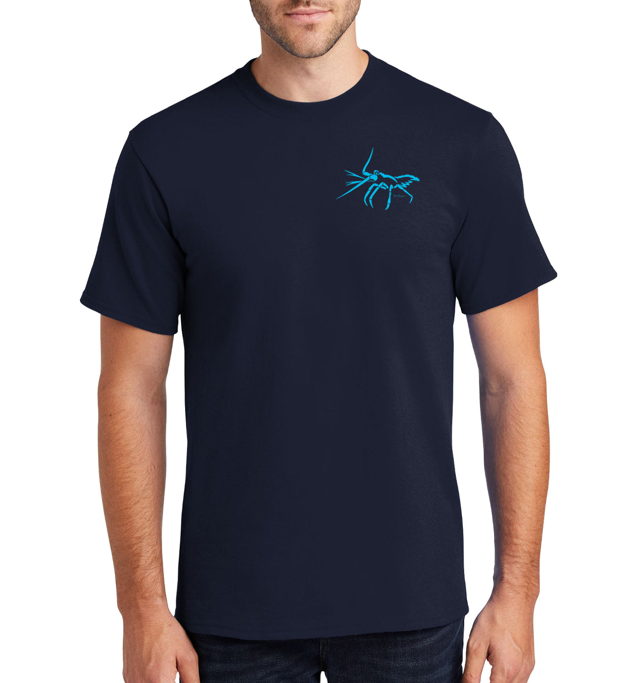 Men's Spiny Lobster Deco Short Sleeve Cotton Navy T-Shirt
