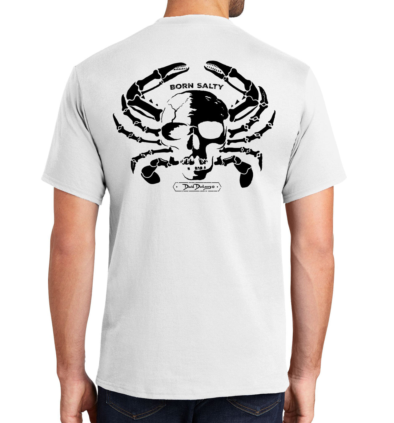 Men's Born Salty Skull Crab Short Sleeve White Cotton T-Shirt