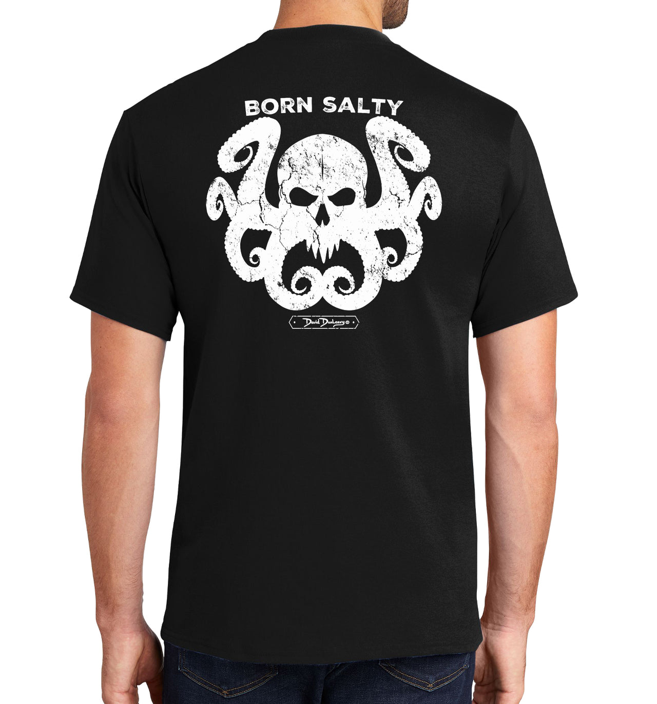 Men's Born Salty Octo Skull Short Sleeve Black Cotton T-Shirt