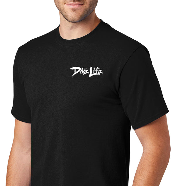 Men's Dive Life Great White Shark Short Sleeve Black Cotton T-Shirt