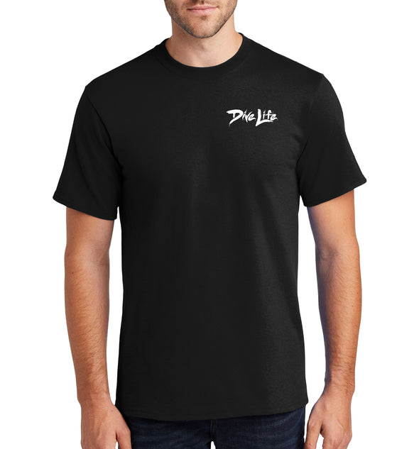 Men's Dive Life Great White Shark Short Sleeve Black Cotton T-Shirt
