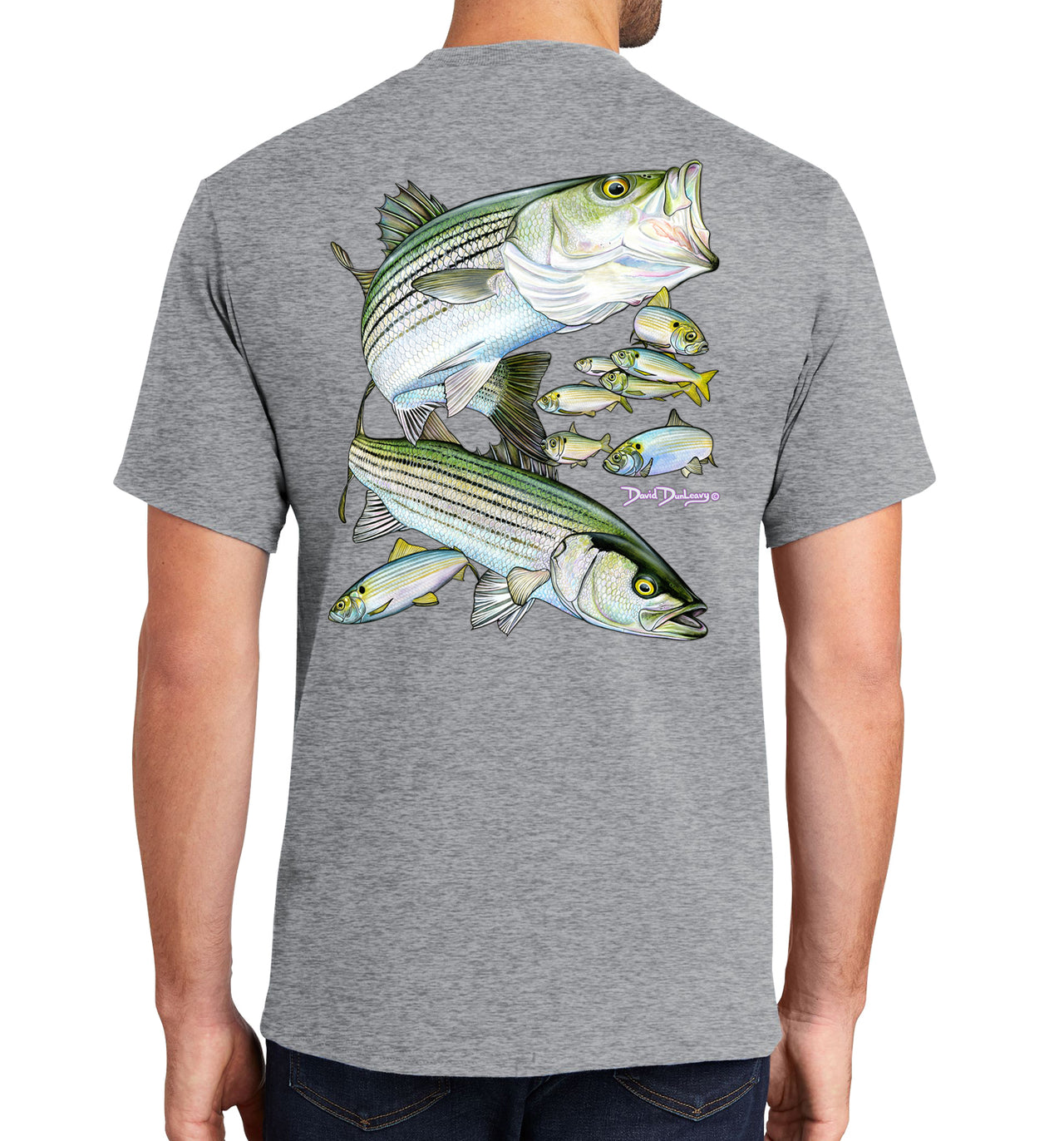 Men's Striped Bass Short Sleeve Athletic Heather Cotton T-Shirt