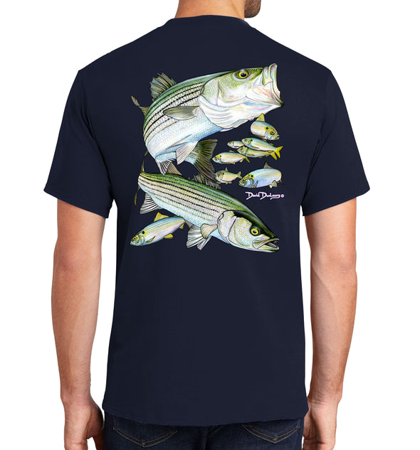 Men's Striped Bass Short Sleeve Navy Cotton T-Shirt