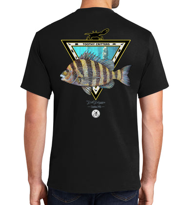 Men's Sheepshead Toothy Critters Short Sleeve Black Cotton T-Shirt