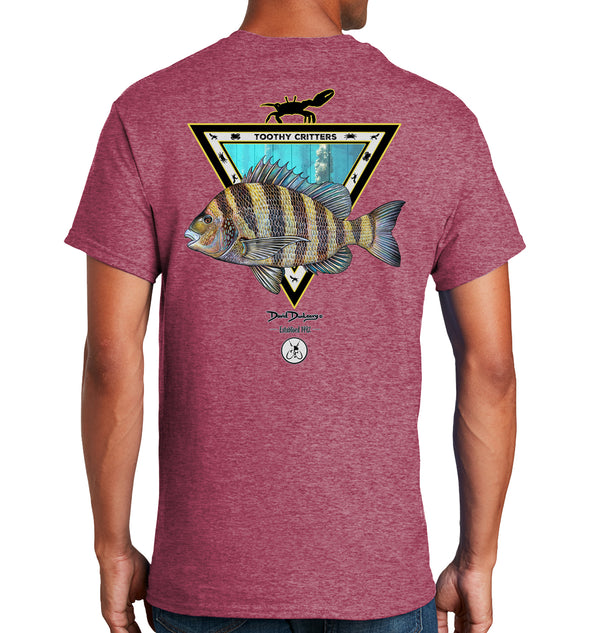 Men's Sheepshead Toothy Critters Short Sleeve Heathered Cardinal Cotton T-Shirt