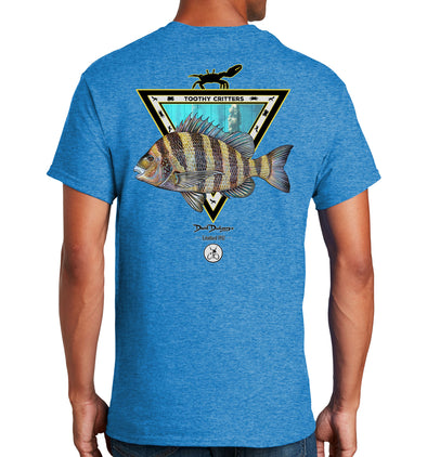 Men's Sheepshead Toothy Critters Short Sleeve Heathered Sapphire Cotton T-Shirt