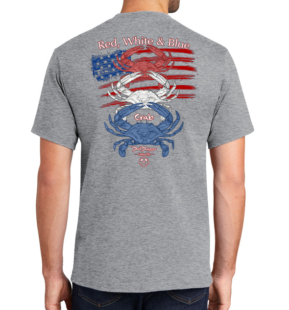 Men's Red White & Blue Crab Short Sleeve Athletic Heather Cotton T-Shirt