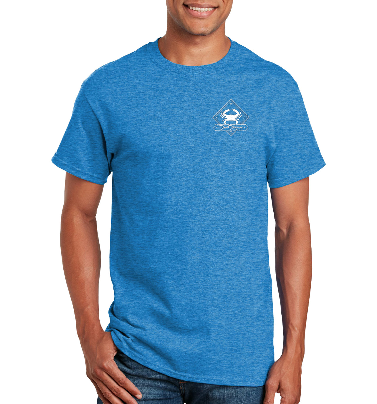 Men's Red White & Blue Crab Short Sleeve Heathered Sapphire Cotton T-Shirt