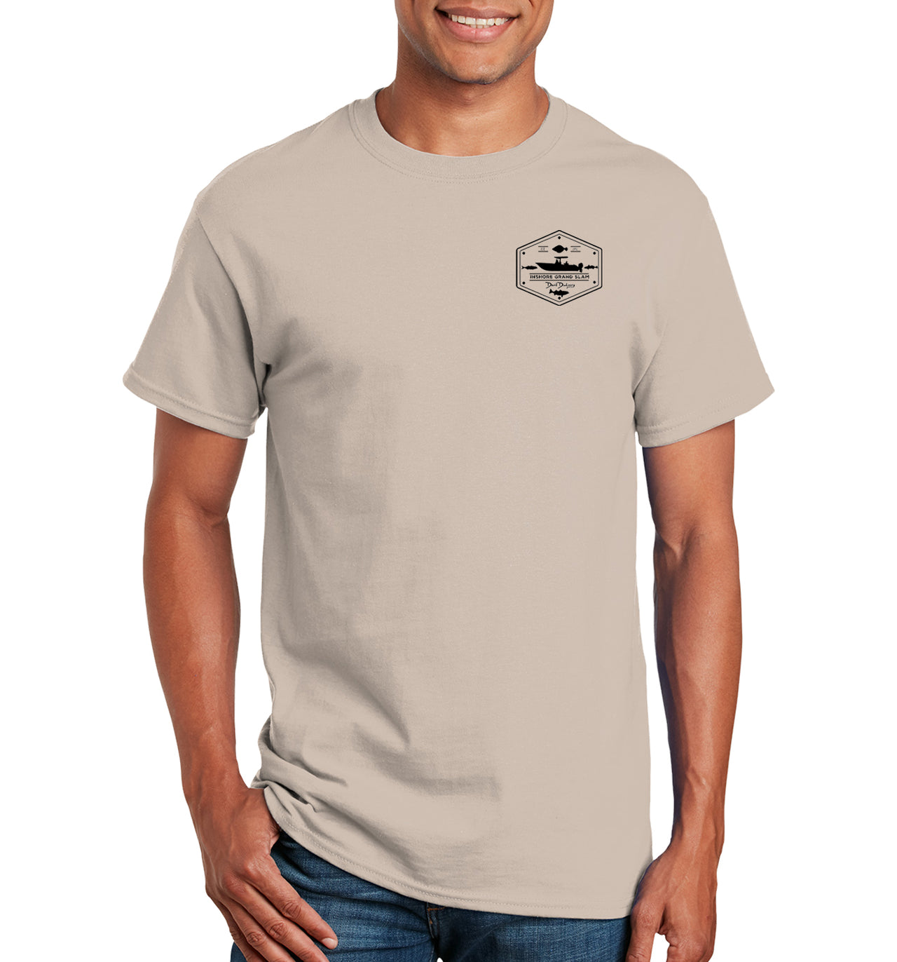 Men's Inshore Grand Slam Short Sleeve Sand Cotton T-Shirt