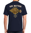 Men's Size Matters Flounder Short Sleeve Navy Cotton T-Shirt