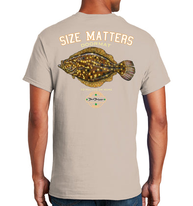 Men's Size Matters Flounder Short Sleeve Sand Cotton T-Shirt