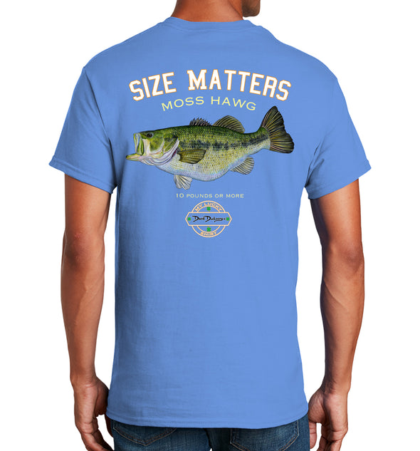 Men's Size Matters Largemouth Bass Short Sleeve Carolina Blue Cotton T-Shirt