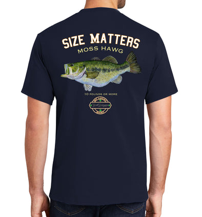 Men's Size Matters Largemouth Bass Short Sleeve Navy Cotton T-Shirt