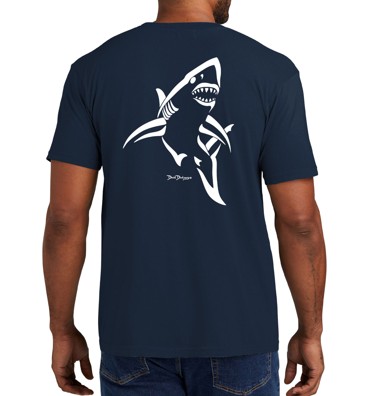 Men's Shark Deco Short Sleeve Garment Dyed True Navy Pocket T-Shirt