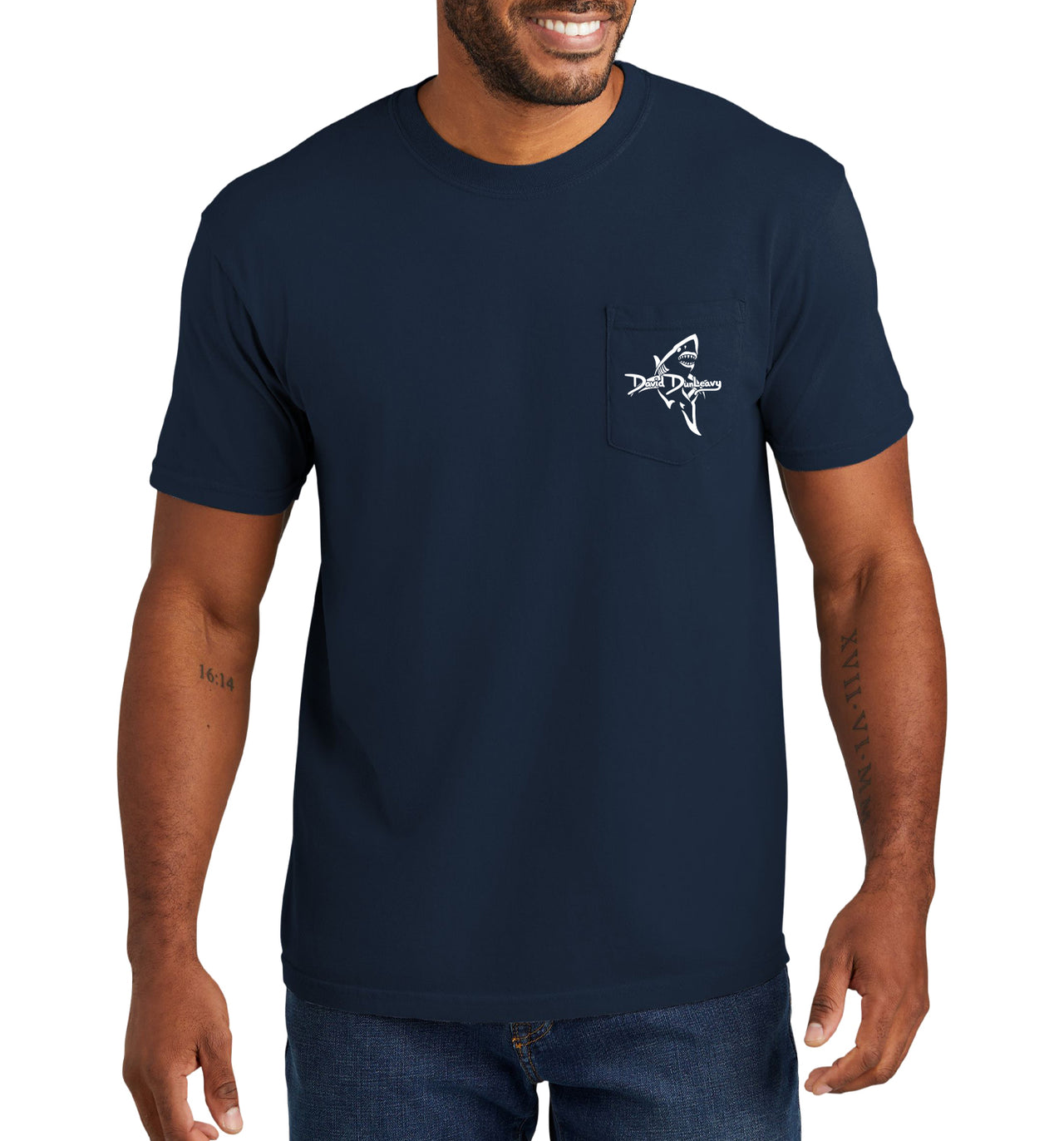 Men's Shark Deco Short Sleeve Garment Dyed True Navy Pocket T-Shirt