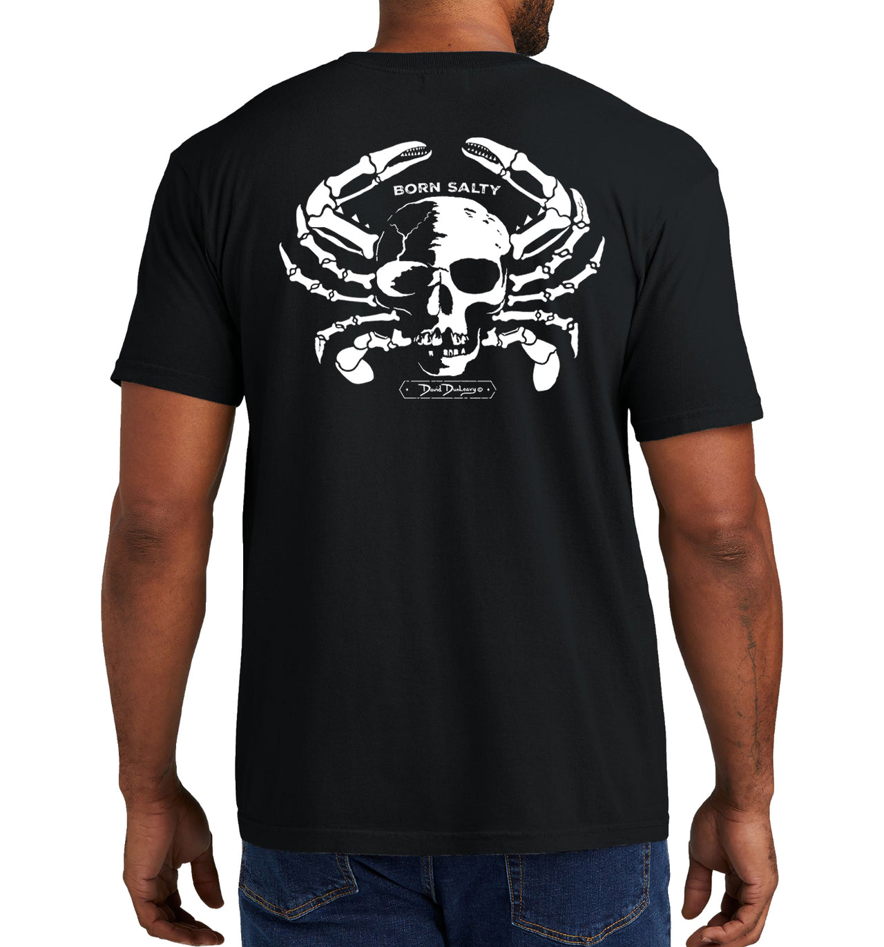 Men's Born Salty Skull Crab Short Sleeve Garment Dyed Black Pocket T-Shirt