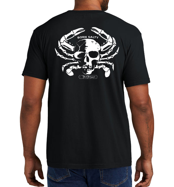 Men's Born Salty Skull Crab Short Sleeve Garment Dyed Black Pocket T-Shirt