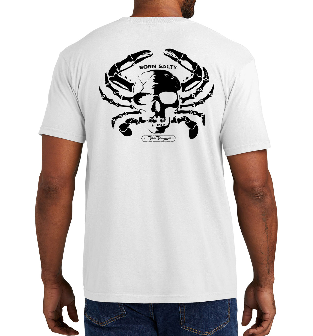 Men's Born Salty Skull Crab Short Sleeve Garment Dyed White Pocket T-Shirt
