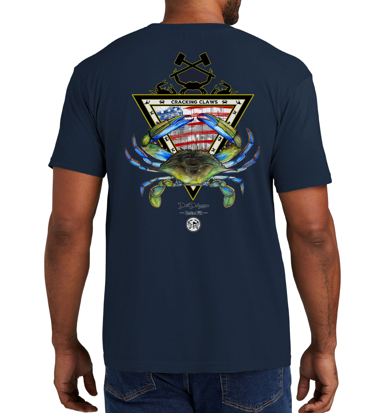 Men's American Blue Crab Short Sleeve Garment Dyed True Navy Pocket T-Shirt