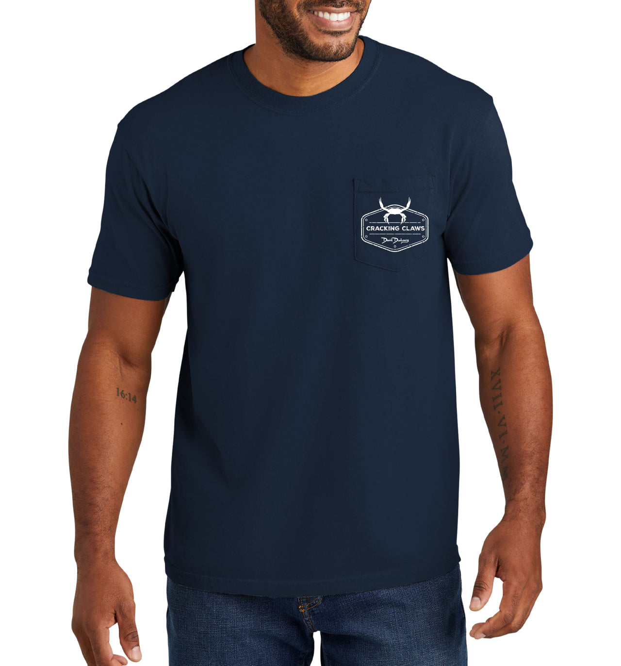 Men's American Blue Crab Short Sleeve Garment Dyed True Navy Pocket T-Shirt