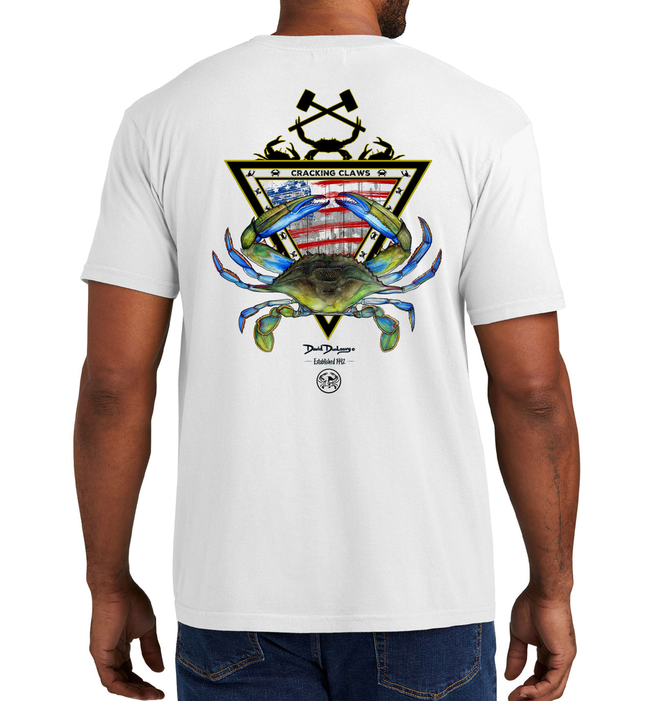 Men's American Blue Crab Short Sleeve Garment Dyed White Pocket T-Shirt