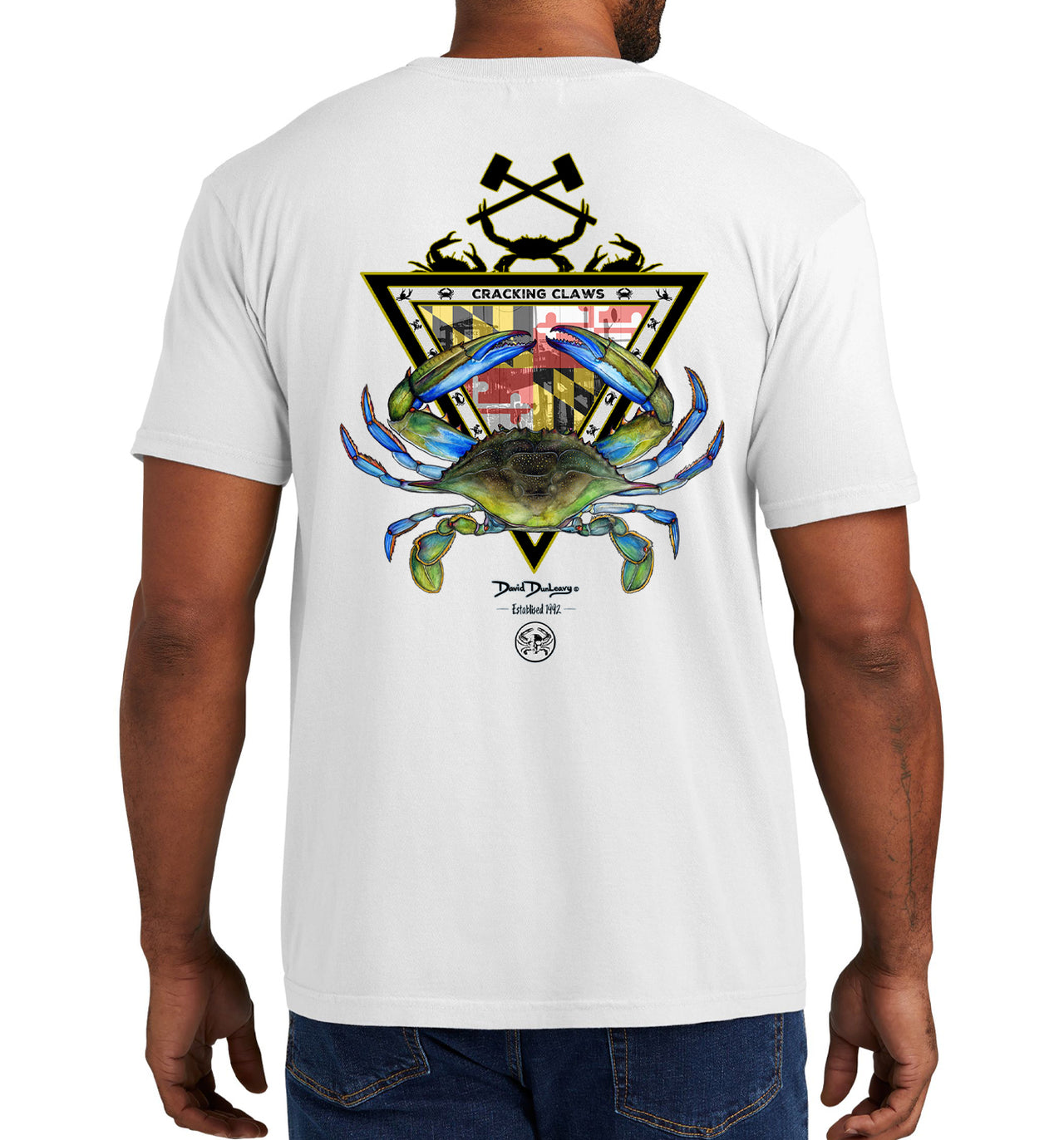 Men's Maryland Blue Crab Short Sleeve Garment Dyed White Pocket T-Shirt