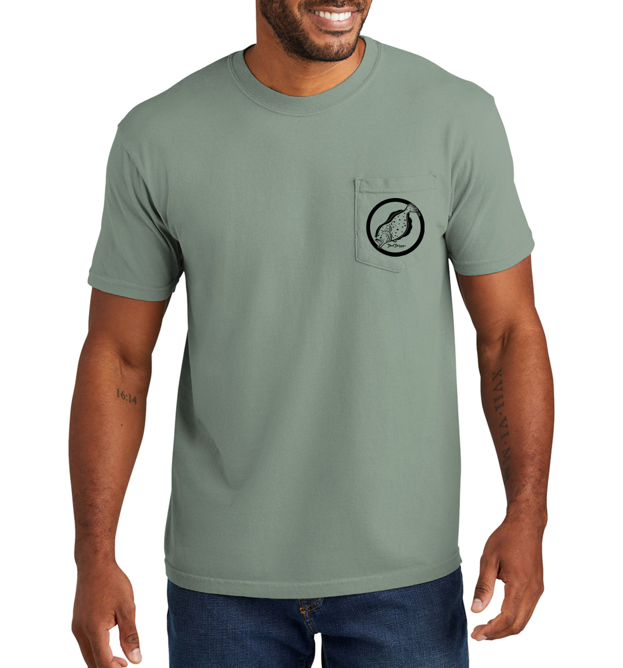 Men's Flounder Reef Short Sleeve Garment Dyed Bay Pocket T-Shirt
