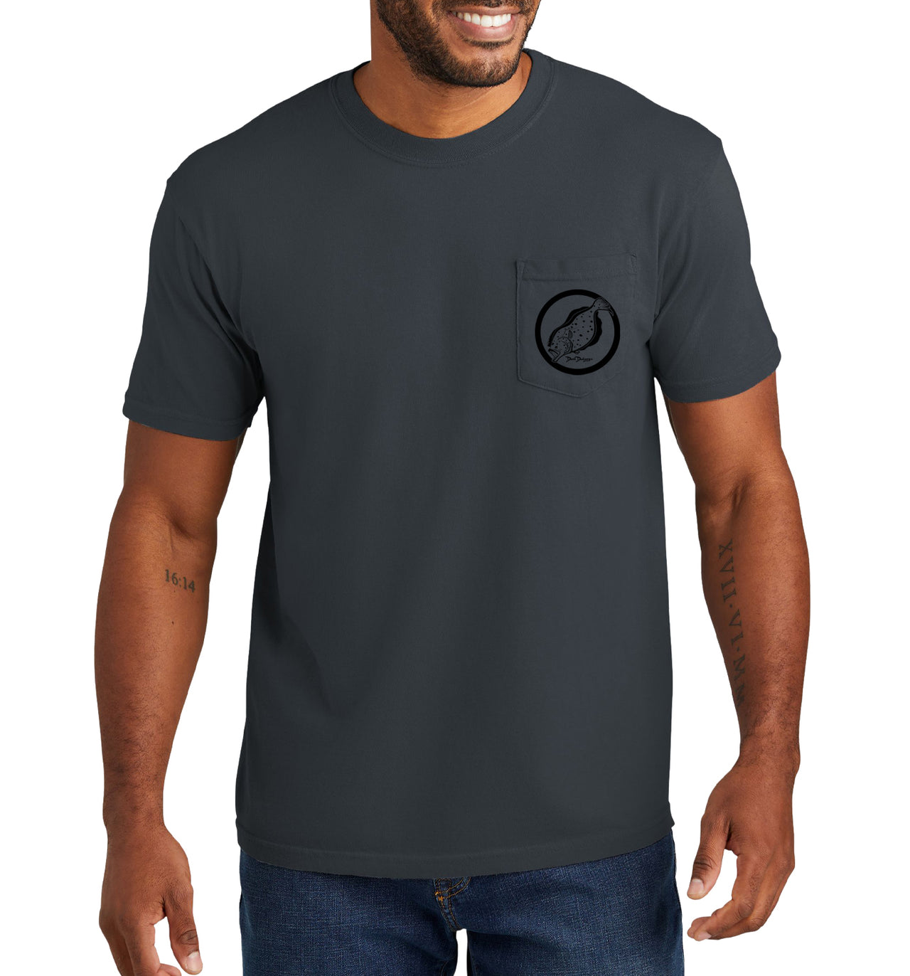 Men's Flounder Reef Short Sleeve Garment Dyed Denim Pocket T-Shirt